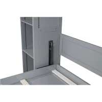 Queen Size Murphy Bed with Shelves and LED Lights, Space-Saving Wall Bed with Flexible Slats, 93.5" L x 84.5" W x 88.5" H, Grey(m-7)