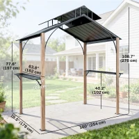 Outsunny 8 x 6ft Hardtop Grill Gazebo, BBQ Gazebo with Metal Double Roof, Outdoor Grill Canopy with Wood-Grain Aluminum Frame(m-3)