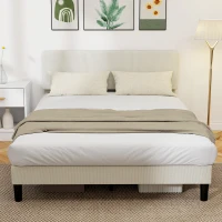 HOMCOM Queen Size Bed Frame with Adjustable Upholstered Headboard Platform Bed Frame Wood Slat Support Noise Free Light Grey(m-1)