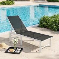 Outsunny Outdoor Lounge Chair, 5-Position Reclining Outdoor Chaise Lounge Tanning Chair with Mesh Seat, Grey(m-1)