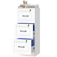 HOMCOM 3 Drawer File Cabinet with Lock, Vertical Filing Cabinet with Adjustable Hanging Bars for A4 and Letter Size, White(m-2)