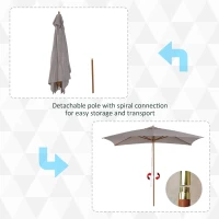 Outsunny 7' x 10' Wooden Patio Umbrella, Rectangle Garden Parasol, Outdoor Sunshade Canopy with Bamboo Ribs for Garden, Grey(m-4)