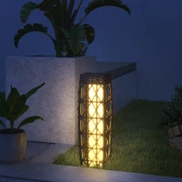 Outsunny Wicker Outdoor Floor Lamp, Decorative Solar Lantern with Auto On/Off LED Lights, IP44 for Patio, Porch, Pathway, Grey(m-8)