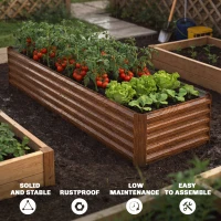 Outsunny 8 x 2.6 x 1.5ft Galvanized Raised Garden Bed, Reinforced Outdoor Planter Box with Open Bottom, Brown Wood Effect(m-5)