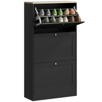 HOMCOM Modern Shoe Storage with 3 Flip Drawers and Adjustable Shelves, Shoe Cabinet Organizer for 12-18 Pairs of Shoes, Black(m-11)