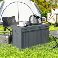 Outsunny 70 Gallon Deck Box, Resin Outdoor Storage Box with Handles, Waterproof Storage Container for Garden Tools, Dark Grey(m-10)