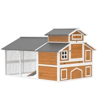 PawHut 79"L Chicken Coop with Run for 6 Chickens, Wooden Chicken House with Nesting Boxes and Pull-Out Tray(m-1)