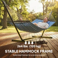 Outsunny Hammock with Stand Heavy Duty Camping Hammock with Steel Frame for Patio Backyard Blue and White(m-7)