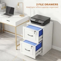 HOMCOM 2 Drawer File Cabinet with Lock, Vertical Filing Cabinet with Adjustable Hanging Bars for A4 and Letter Size, White(m-4)