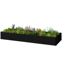 Outsunny 95" x 36" x 12" Galvanized Raised Garden Bed, Metal Elevated Planter Box for Growing Flowers, Herbs, Succulents, Black(m-2)
