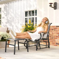 Outsunny Outdoor Glider with Ottoman, Patio Glider Chair Set with High Back, Wide Seat for Porch, Garden, Backyard, Gray(m-10)