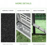 PawHut 79" Wooden Chicken Coop, Outdoor Hen House, Poultry Habitat with Removable Tray, Nesting Box, Run, Ramp, Grey(m-7)