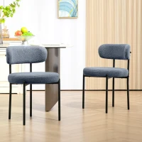 HOMCOM 2 Pieces Kitchen Chairs, Modern Dining Chairs w/ Berber Fleece Upholstery and Steel Legs for Living Room, Grey(m-1)
