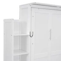 Full Size Murphy Bed with Shelves and LED Lights, Space-Saving Wall Bed with Flexible Slats, 87" L x 81" W x 83.5" H, White(m-5)
