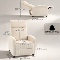 HOMCOM Fabric Recliner Chair Manual Home Theater Seating Single Reclining Sofa Chair with Padded Seat for Living Room, Beige(m-3)
