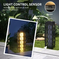 Outsunny Wicker Outdoor Floor Lamp, Decorative Solar Lantern with Auto On/Off LED Lights, IP44 for Patio, Porch, Pathway, Grey(m-6)