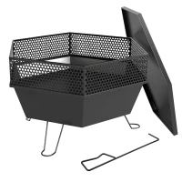 Outsunny 20" Fire Pit with Fire Poker, Foldable Wood Burning Firepits with Lid, Portable Firepit, Black(m-2)