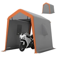 Outsunny 6' x 8' Portable Shed, Outdoor Storage Shed Tent with Doors, Windows, Waterproof Motorcycle Bike Tent, Light Grey(m-2)
