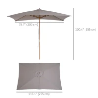 Outsunny 7' x 10' Wooden Patio Umbrella, Rectangle Garden Parasol, Outdoor Sunshade Canopy with Bamboo Ribs for Garden, Grey(m-3)