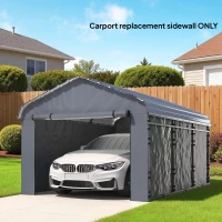 Outsunny Carport Replacement Canopy Cover Sidewalls for 12' x 20' Carport, UPF50+ Waterproof Garage Car Shelter Tarp, Dark Grey(m-10)