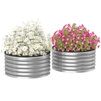 Outsunny Set of 2 Raised Garden Bed, Metal Planter Box with Safety Edging, Easy-to-assemble Stock Tank 3'x3'x1.4' Silver(m-11)