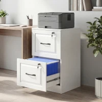 HOMCOM 2 Drawer File Cabinet with Lock, Vertical Filing Cabinet with Adjustable Hanging Bars for A4 and Letter Size, White(m-8)