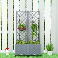 Outsunny Planter Box with Trellis, Self Watering Raised Garden Bed with Lockable Wheels and Drainage Holes, Gray(m-8)