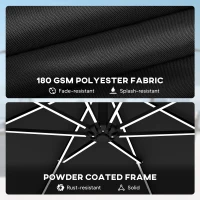 Outsunny 10 ft Offset Patio Umbrella with Solar Light, Garden Hanging Parasol with 360° Rotation, Tilt, Cover, Black(m-10)