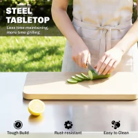 Outsunny Outdoor Grill Cart with Stainless Steel Tabletop, 3-Shelf Pizza Oven Stand with Storage Cabinet, Wheels, Black(m-4)