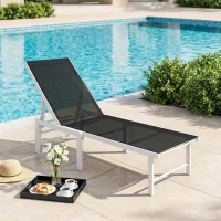 Outsunny Outdoor Lounge Chair, 5-Position Reclining Outdoor Chaise Lounge Tanning Chair with Mesh Seat, Black(m-1)