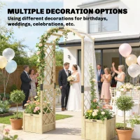 Outsunny Wooden Garden Arch with 2 Planter Boxes, Arch Trellis for Climbing Plants, Decorative Arbor Archway, Natural Wood(m-7)