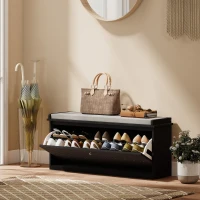 HOMCOM Shoe Storage with Seat, Upholstered Hallway Bench, Shoe Bench with Flip Drawer, Adjustable Shelf for 8-10 Pairs of Shoes(m-1)