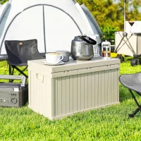 Outsunny 70 Gallon Deck Box, Resin Outdoor Storage Box with Handles, Waterproof Storage Container for Garden Tools, Sand(m-10)