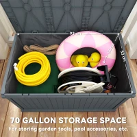 Outsunny 70 Gallon Deck Box, Resin Outdoor Storage Box with Handles, Waterproof Storage Container for Garden Tools, Dark Grey(m-4)