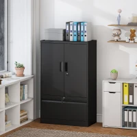 HOMCOM Lateral Filing Cabinet, Metal Storage Cabinet, Garage Cabinet with Double Locks, Adjustable Shelf and File Drawer, Black(m-8)