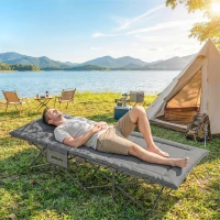 Outsunny Camping Cot for Adults with Padded Cushion, 31.5" Wide Folding Bed with Carry Bag and Non-Slip Feet, Grey(m-8)