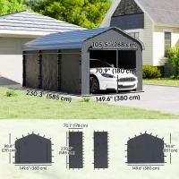 Outsunny Carport Replacement Canopy Cover Sidewalls for 12' x 20' Carport, UPF50+ Waterproof Garage Car Shelter Tarp, Dark Grey(m-3)