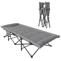Outsunny Camping Cot for Adults with Padded Cushion, 31.5" Wide Folding Bed with Carry Bag and Non-Slip Feet, Grey(m-11)
