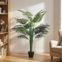 Outsunny 5FT Artificial Palm Tree, Fake Tropical Tree with Lifelike Leaves, Faux Plant in Pot for Indoor Decoration, Green(m-9)