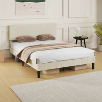 HOMCOM Queen Size Bed Frame with Adjustable Upholstered Headboard Platform Bed Frame Wood Slat Support Noise Free Light Grey(m-10)