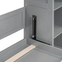 Full Size Murphy Bed with Shelves, LED Lights, Space-Saving Wall Bed with Flexible Slats, Dual Piston Mechanism, 87" L x 81" W x 83.5" H, Grey(m-9)