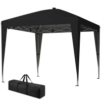 Outsunny 10 x 10 ft Pop Up Canopy Tent with Central Light, UPF 50+ Instant Portable Canopy Shelter with Remote, Black(m-2)