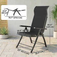Outsunny Folding Patio Chairs Set of 2, 5-Position Outdoor Lounge Chairs with High Back, Retractable Footrest, Black(m-3)