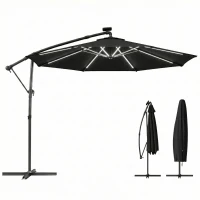 Outsunny 10 ft Offset Patio Umbrella with Solar Light, Garden Hanging Parasol with 360° Rotation, Tilt, Cover, Black(m-11)