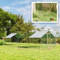 PawHut Metal Chicken Coop, 26' x 10' x 6.4' Large Chicken Run with Feeding Door, Waterproof Cover, Hanging Feeder, Perch(m-3)