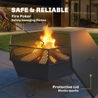 Outsunny 20" Fire Pit with Fire Poker, Foldable Wood Burning Firepits with Lid, Portable Firepit, Black(m-5)