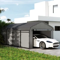 Outsunny 12' x 20' Metal Carport, Heavy Duty Garage Car Shelter with Galvanized Metal Roof and Removable Sidewalls, Light Grey(m-1)