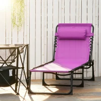 Outsunny Folding Chaise Lounge Pool Chair with 4-Position Reclining Back, Pillow, Breathable Mesh & Bungee Seat, Purple(m-9)