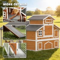 PawHut 79"L Chicken Coop with Run for 6 Chickens, Wooden Chicken House with Nesting Boxes and Pull-Out Tray(m-9)
