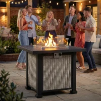 Outsunny 32" Propane Gas Fire Pit Table, 50,000 BTU Square Patio Table with Fire Pit, Wind Guard, Lid, CSA Certified, Grey(m-8)